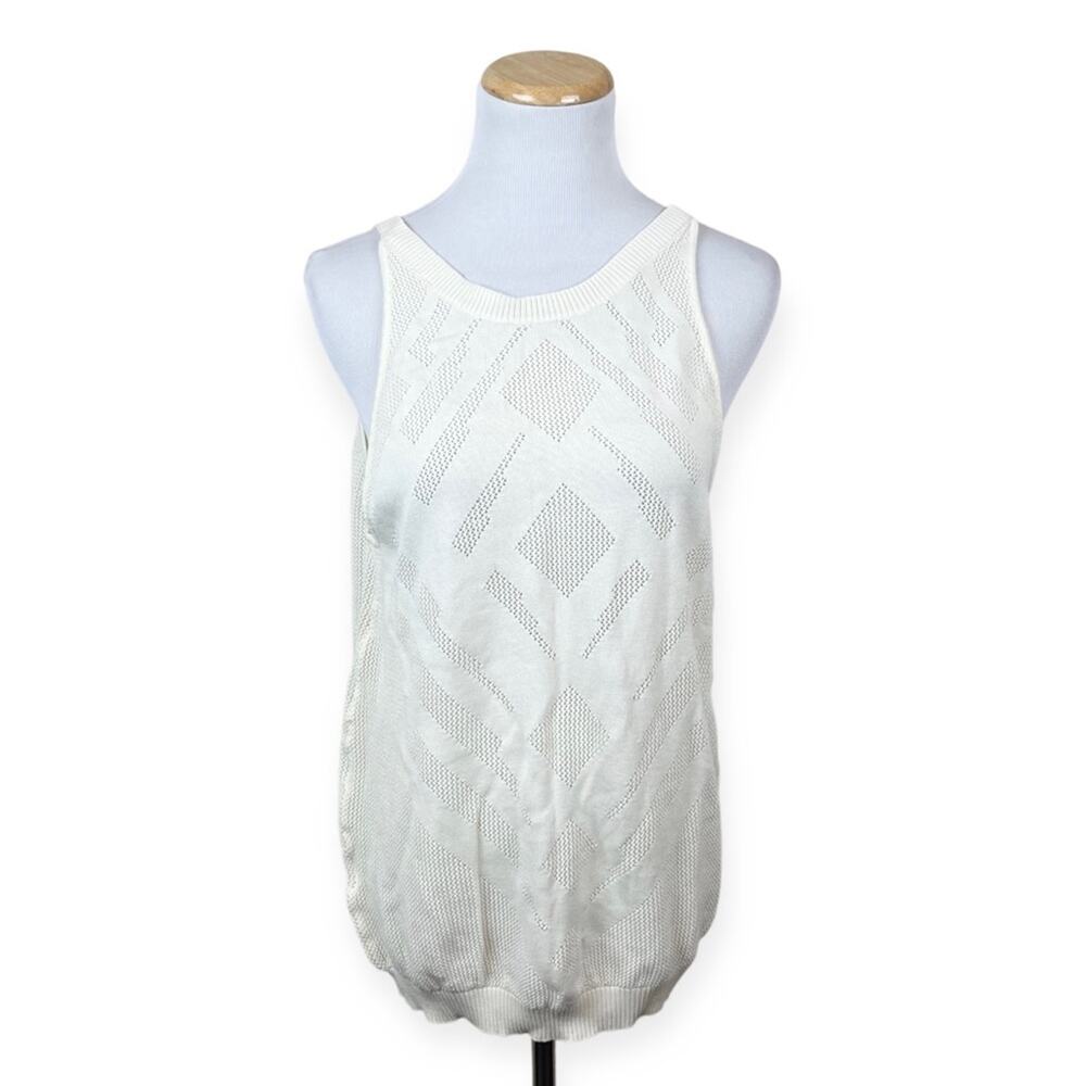 ADDISON Ivory Sheer Knit Open Back Sleeveless Tank M/L Boho Casual Tank Top
